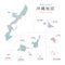 Japan Okinawa islands map with watercolor texture