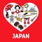 Japan promotional poster with country symbols inside heart