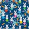 Japan rabbit Kimono cherry carrot cloud style seamless pattern