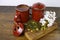 Japan\'s tea cups with green tea and sakura flowers