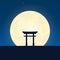 Japan silhouette of attraction. Travel banner with moon on the night background. Trip to country. Travelling illustration.