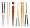 Japan stick. Colorful traditional utensils for eating japan food sushi wooden chopstick vector collection