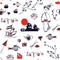 Japan symbols seamless pattern - graphic hand drawn illustration