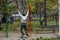 Japan, Tokyo, 04/12/2017. Businessman goes in for sports in the park