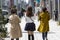 Japan, Tokyo, 04/12/2017. A company of girls walks along the streets of a big city