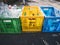JAPAN, TOKYO - APR 20, 2019 : Recycle Garbage Disposal and Recycling categories of trash in Basket