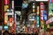 Japan. Tokyo. Neon lights in Shibuya district at night