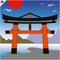 Japan traditional gate torii , sky and mountaine. Vector. EPS