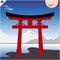 Japan traditional gate torii , sky and mountaine. Vector. EPS