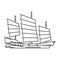 Japan traditional wooden vessel ship , junk vector illustration simplified travel icon. Japanese old sailboat. Chinese