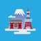 Japan travel, tokyo tower, kaminarimon gate and mt fuji, flat vector illustration