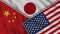 Japan United States of America China Flags Together Fabric Texture Effect Illustrations