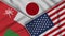 Japan United States of America Oman Flags Together Fabric Texture Illustration