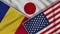 Japan United States of America Romania Flags Together Fabric Texture Illustration