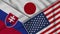 Japan United States of America Slovakia Flags Together Fabric Effect Illustration