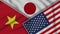 Japan United States of America Vietnam Flags Together Fabric Texture Illustration