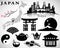 Japan vector set: symbols of Japan, map, Tokyo skyline, icons