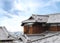 japan wood house with ancient roof and Cityscapes and skyscraper