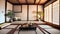 Japandi concept of living room interior with design wooden commode