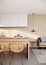 Japandi modern scandinavian style apartment interior design with kitchen