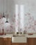 Japandi wooden kitchen in white and red tones. Wooden cabinets, contemporary wallpaper and marble top. Front view, close up,