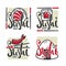 Japaneese food sushi doodle logo template collection with lette