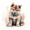 Japanese Akita puppy on a white background. Cute digital watercolour for dog lovers