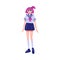 Japanese anime girl in mini skirt with pink hair