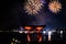 Japanese arch and spectacular fireworks at night background in Epcot 65