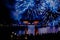 Japanese arch and spectacular fireworks at night background in Epcot 85