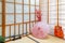 Japanese backdrop with traditional sliding door and tatami floor