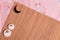 Japanese backgound. chopstick stands with the image of a moon rabbit on the background of a bamboo mat and pink fabric in a