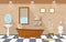 Japanese Bathroom Residential Traditional Style Wood Accent Interior Illustration