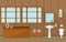 Japanese Bathroom Residential Traditional Style Wood Accent Interior Illustration