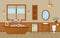 Japanese Bathroom Residential Traditional Style Wood Accent Interior Illustration