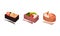 Japanese Bento Box with Traditional Asian Food with Noodles, Rice and Seafood Vector Set