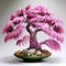 Japanese Bonsai Art: Pink And Fuchsia Tree With Surrealist-inspired Elements