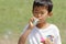 Japanese boy playing with bubble