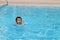 Japanese boy swiming in the pool