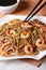 Japanese buckwheat soba noodles with shrimp vertical