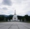 Japanese buddhist temple with strong perspective road