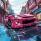 Japanese car tuning Bosozoku, graffiti poster art illustration, AI Generated