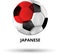 Japanese card with soccer ball in colors of national flag.