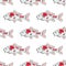 Japanese carp koi character abstract hand drawn vector seamless pattern. Color illustration. Freshwater river and pond