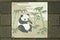 Japanese ceramic tile decorated with cute panda eating bamboo le