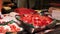 Japanese Chef cutting raw tuna fish in Tsukiji market Tokyo Japan