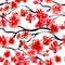Japanese cherry branch spring blossom, red sakura tree seamless watercolor pattern. Vector illustration, ready for print