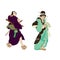 Japanese and Chinese culture vector illustration. Geisha and samurai warriors. Traditional Japanese culture, geisha