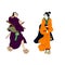 Japanese and Chinese culture vector illustration. Geisha and samurai warriors. Traditional Japanese culture, geisha