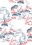 Japanese chinese design sketch ink paint style seamless pattern bamboo blossom peach pine